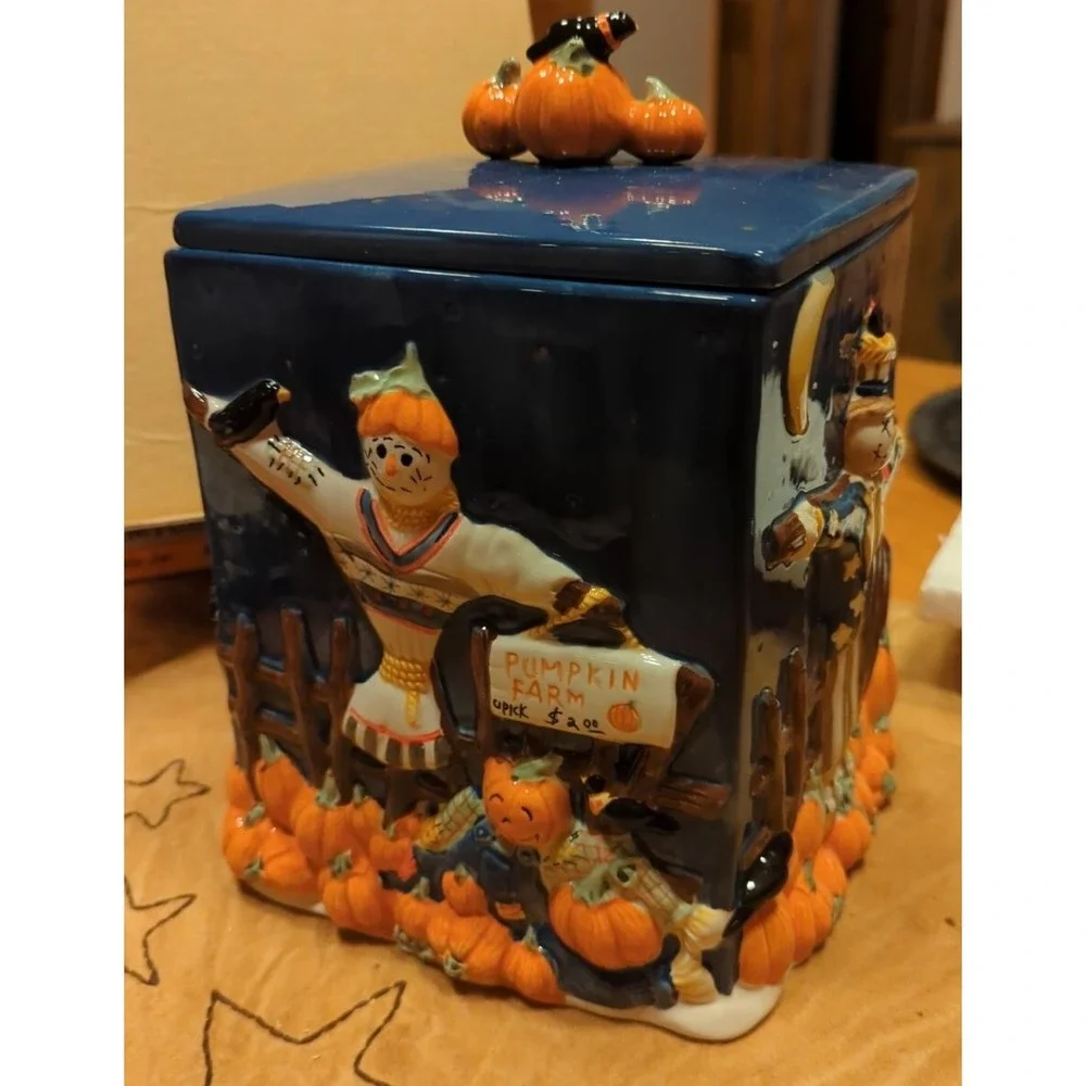 Very Rare Pumpkin Leslie Beck Oneida Kitchen Pum'kin Patch Ceramic Cookie Jar